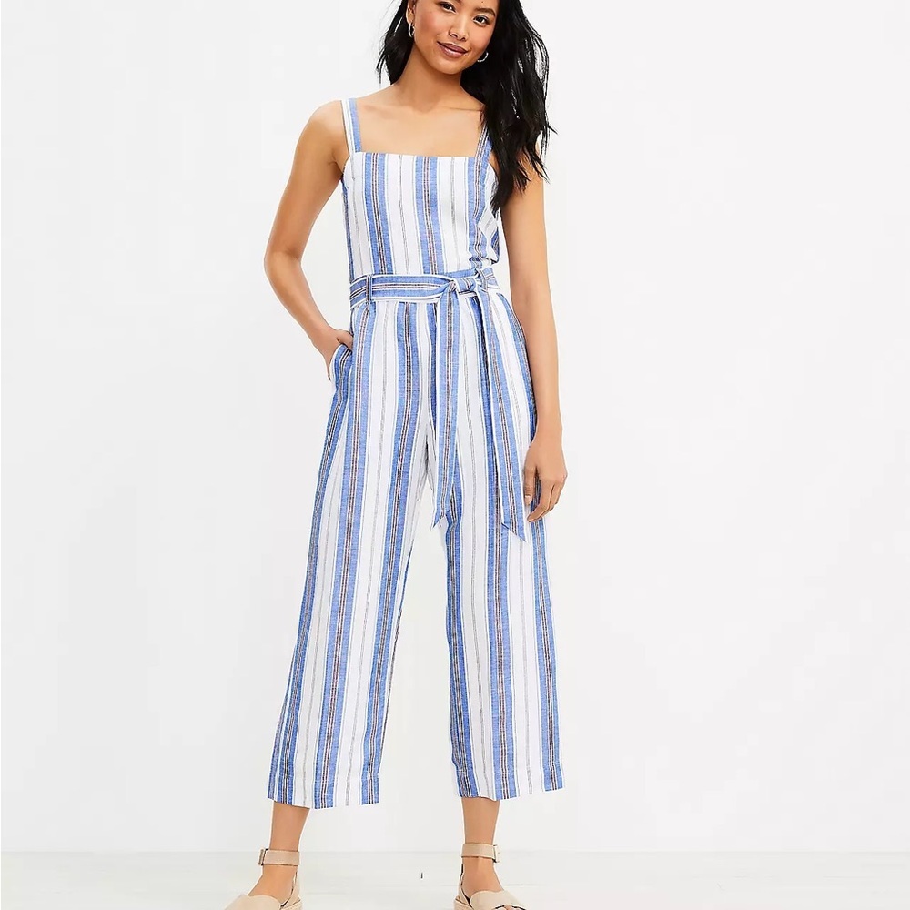 Loft striped square neck jumpsuit NWT